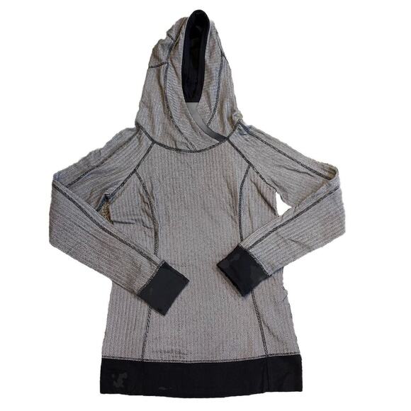 Lululemon Think Fast Hoodie Sweatshirt Top Women’s Size 6 Herringbone Gray Black - Picture 2 of 11